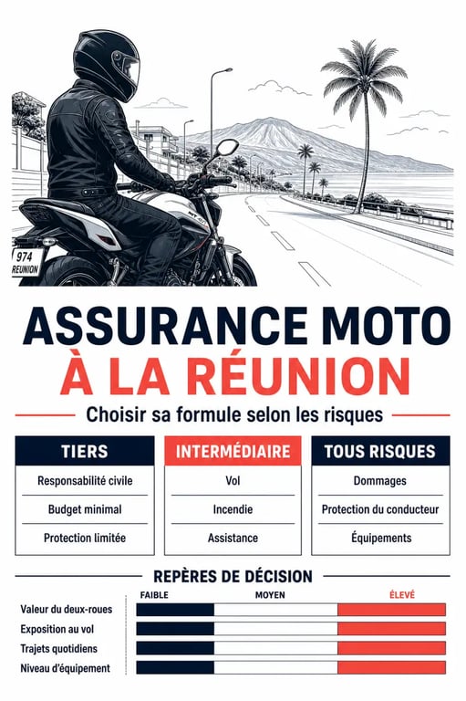 Comment bien assurer son véhicule deux-roues à La Réunion : comparaison visuelle des formules et des garanties essentielles